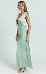 Hailey Midi Dress - Cap Sleeve V Neck Dress in Sage