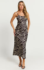 Hailey Midi Dress - Sleeveless Scoop Slip Dress in Rope Print