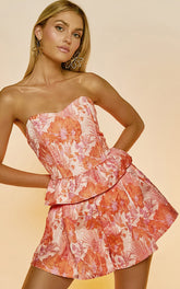 Hailey Shorts - Jacquard Full Shorts in Pink & Orange