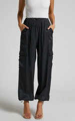 Hanabi Pants - High Waisted Cargo Parachute Pant in Black