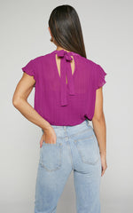 Harlow Top - High Neck Pleated Workwear Top in Plum