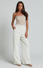 Harper Top - Frill Shirred Bandeau Crop Top in White/Nude