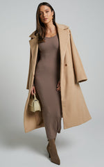 Hawkins Midi Dress - Long Sleeve Bodycon Dress in Taupe