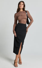 Heidi Midi Skirt - Faux Wrap Skirt in Black