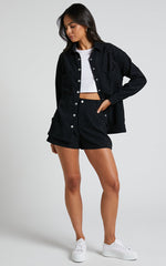 Tovil Shorts - High Waisted Corduroy Shorts in Black