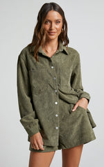 Tovil Shorts - High Waisted Corduroy Shorts in Olive
