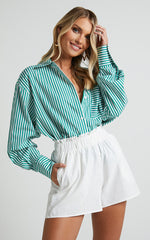 Hiromi Shorts - High Waisted Linen Look A-Line Shorts in White