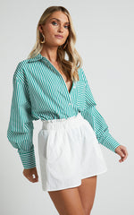 Hiromi Shorts - High Waisted Linen Look A-Line Shorts in White