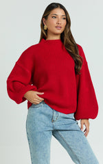 I Feel Love Oversized Knit Jumper in Red