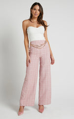 Icie Pants - High Waisted Tweed Wide Leg Pants in Pink Tweed
