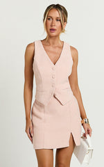 Iggy Vest - Button Through Boucle Vest in Pink