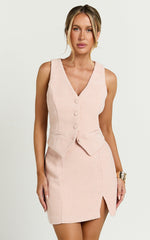Iggy Vest - Button Through Boucle Vest in Pink