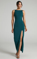 Indi Maxi Dress - Boat Neck Bodycon Dress in Emerald