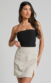 International Babe Mini Linen Blend Skirt in Oat