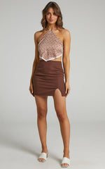 International Babe Mini Linen Blend Skirt in Chocolate