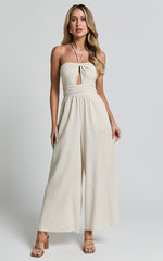 Isla Jumpsuit - Linen Halter Neck Jumpsuit in Beige