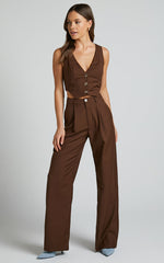 Izara Trousers - Mid Rise Relaxed Straight Leg Tailored Trousers in Chocolate