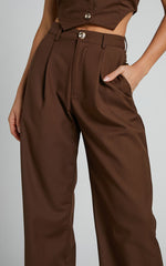 Izara Trousers - Mid Rise Relaxed Straight Leg Tailored Trousers in Chocolate