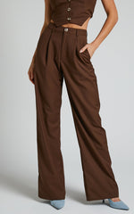Izara Trousers - Mid Rise Relaxed Straight Leg Tailored Trousers in Chocolate