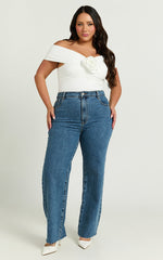 Jacinda Bodysuit - Off Shoulder Rosette Bodysuit in Off White