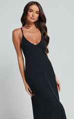 Jacky Maxi Dress - Strappy Plunge Cross Back Tie A Line Dress in Black