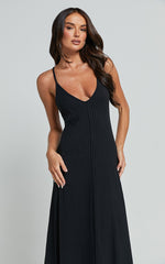 Jacky Maxi Dress - Strappy Plunge Cross Back Tie A Line Dress in Black