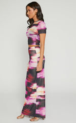 Janet Top and Skirt Two Piece Set - Short Sleeve Midi Skirt in Soft Focus