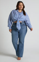 Jaycey Shirt - Long Sleeve Pocket Detail Shirt in Navy Stripe