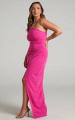 Jayra Midi Dress - Strapless Wrap Front Dress in Hot Pink