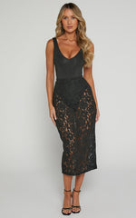 Jazmin Midi Skirt - Lace Skirt in Black