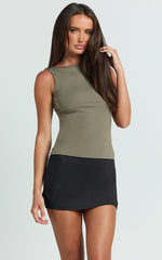 Jerri Top - Boat Neck Low Back Fitted Top in Olive