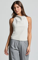 Jolene Top - Sleeveless Cowl Top in Beige