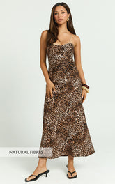 Josie Midi Dress - Linen Slip Dress in Tonal Leopard Print