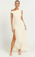 Judee Midi Dress - One Shoulder High Side Split Dress in Yellow