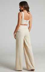 Kingston Two Piece Set - Twist Front Twill and Wide Leg Pants Set in Neutral