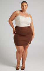 International Babe Mini Linen Blend Skirt in Chocolate