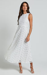 Kalani Midi Dress - High Neck Cut Out Dress in White