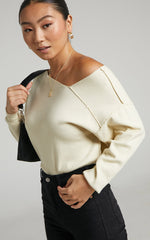 Kamille Top - Asymmetric Side Shoulder Knit Top in Off White