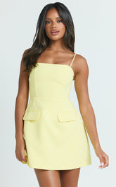 Katia Mini Dress - Strappy Corset A Line Dress in Lemon