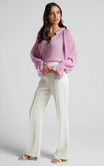 Kerray Top - V Neck Long Sleeve Pleated Top in Lilac