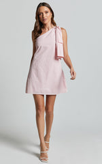Khirara Mini Dress - One Shoulder Bow Detail Dress in Soft Pink