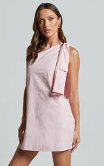 Khirara Mini Dress - One Shoulder Bow Detail Dress in Soft Pink
