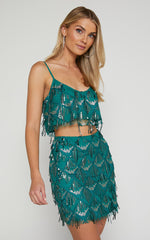 Khrizza Top - Sequin Diamond Mesh Cropped Cami Top in Emerald