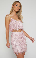 Khrizza Top - Sequin Diamond Mesh Cropped Cami Top in Pink