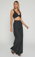 Kingston Two Piece Set - Twist Front Twill and Wide Leg Pants Set in Black