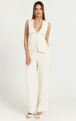 Kira Top - Tailored Longline Tie Back V Neck Vest in Bone