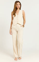 Kiraye Pants - Linen High Waist Tailored Pants in Natural