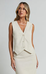Kiraye Top - Linen Button Through Vest in Natural