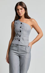 Kourtney Vest - One Shoulder Button Up Waistcoat in Grey