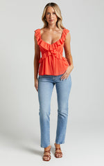 Kristina Top - Frill Detail V Neck Sleeveless in Orange